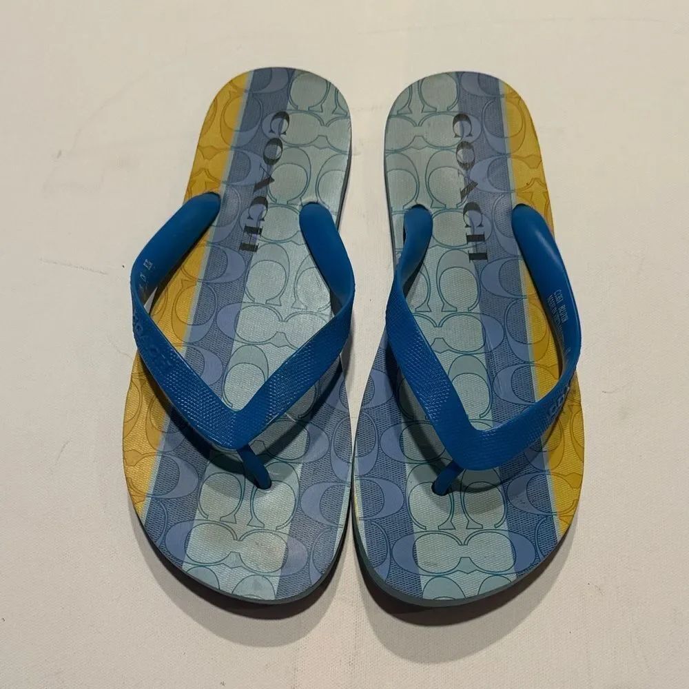 Coach Monogram Navy and Gold Beach Sandals